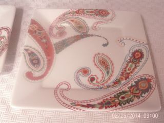 Tabletops Gallery Multi Paisley Hand Painted Square Dinner Plate 10 5/8 & Lunch