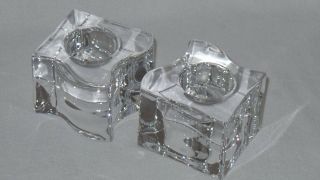 Orrefors Crystal Puzzle Votive Candle Holders - Pair