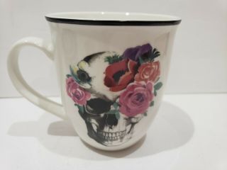Ciroa Wicked Floral Pink Roses Skull Coffee Mug