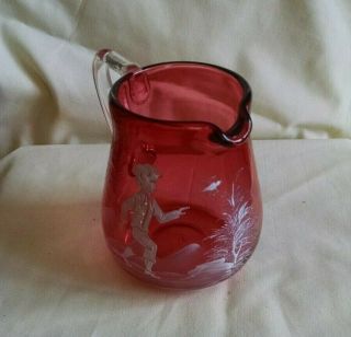 Mary Gregory Hand Painted Cranberry 3.  5 " Cream Pitcher