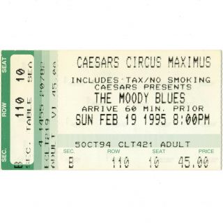 The Moody Blues Concert Ticket Stub Stateline Nv 2/19/95 Caesars Circus Maximus