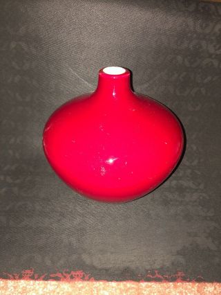 Vintage Mid Century Modern Cased Art Glass Urn Vase Popping Red