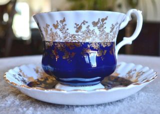 Royal Albert Regal Series Blue - Bone China Tea Cup And Saucer England - 4396