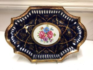 Vintage Formalities By Baum Bros Decorative Floral Plate Cobalt Blue And Gold