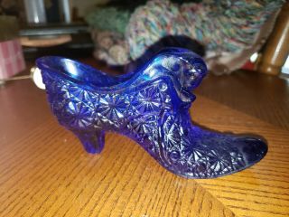 Vintage Fenton Cobalt Blue Daisy & Button Shoe Slipper Cats Head