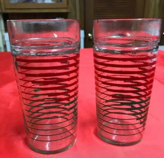 Anchor Hocking Glasses Vintage - Look Retro Red And Green Stripe Holiday Set Of 2