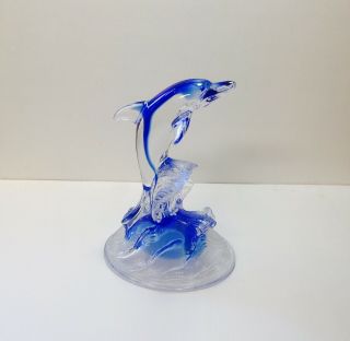 1 Cristal D ' Arques Sapphire Blue and Clear Crystal Jumping Dolphin Figurine 2
