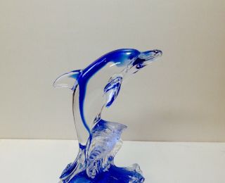 1 Cristal D ' Arques Sapphire Blue and Clear Crystal Jumping Dolphin Figurine 3