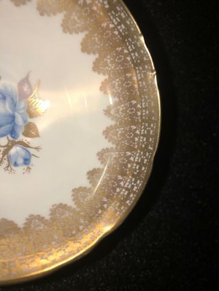 Vintage Aynsley Bone China Tea Cup/Saucer Blue Rose Turquoise Heavy Gold Gilding 3