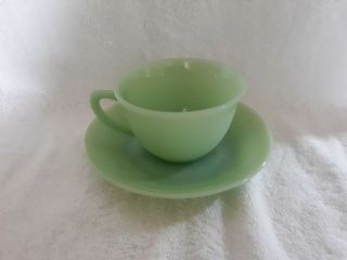 Vintage Anchor Hocking Fire King Jadeite D Handle Ribbed Cup And Saucer