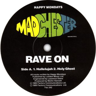 Happy Mondays Rave On Record Label Vinyl Sticker.  Factory Records.  Madchester