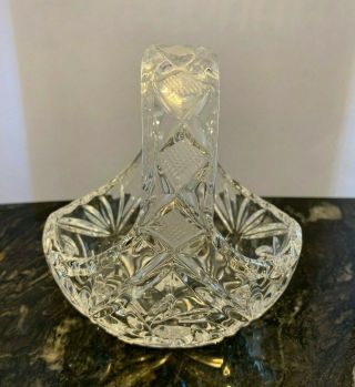 Vintage Lead Crystal Small Basket With Handle,  Etching