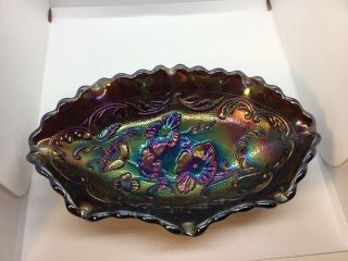 Fenton Carnival Glass Amethyst Floral Oval Candy Dish 70 