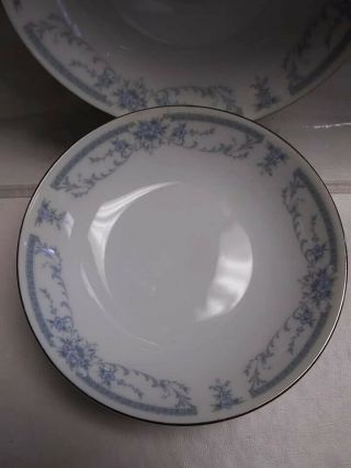 5 SHEFFIELD Porcelain BLUE WHISPER 1985 China Round Platinum Berry Bowls 5 1/2 