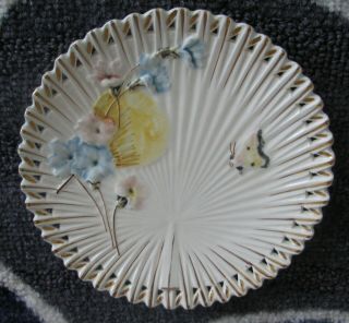 Art Nouveau Villeroy & Boch Majolica White Fan Butterfly & Flower Plate Antique
