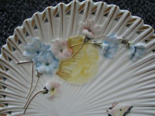 Art Nouveau Villeroy & Boch MAJOLICA white Fan Butterfly & Flower Plate antique 2