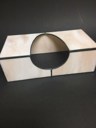 Handmade Stained Slag Glass Tissue Box - - Rectangular Shape - - Pink & White
