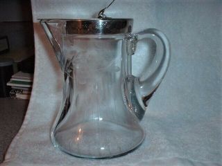 Antique Heisey Syrup Pitcher Copper Wheel Cut Flower Pattern With A Wide Bottom