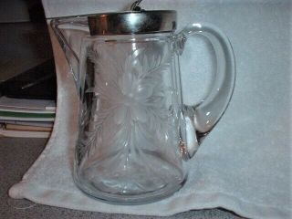Antique Heisey Syrup Pitcher Copper Wheel Cut Ornate Flowers Festoons