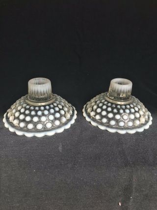 Cute Vintage Anchor Hocking Opalescent Moonstone Hobnail Candle Holders