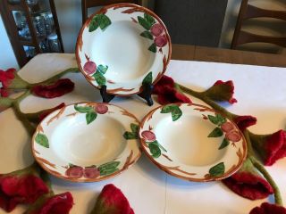 3 Vintage Franciscan Flat Rimmed Soup Bowls Apple Pattern Made In England Mark