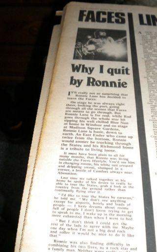 Faces Ronnie Lane Why I Left The Faces 1973 Article