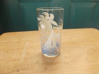 Vintage Federal Glass Tumbler Glass With Boat And Palm Tree Design