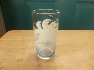 Vintage Federal Glass Tumbler Glass with Boat and Palm Tree Design 3