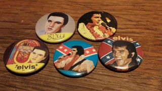 Five Vintage Uk Elvis Presley One Inch Tin Pins/badges 1970`s 1980`s Rockabilly