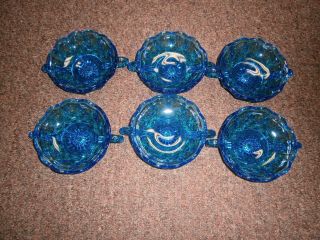 Set Of 6 Vintage Blue Glass Double Handled Dishes 5 - 1/4 " Dia 1 - 3/4 " High