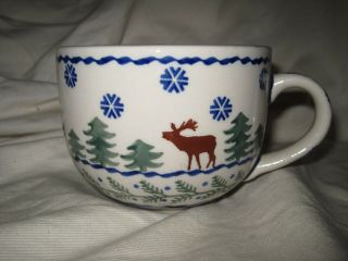 Boleslawiec Polish Pottery Reindeer Moose Pine Tree Snowflake Soup Mug
