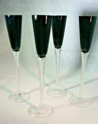Four Liqueur Glasses: Black Bowls; Clear " Inside Twist " Sparkling Stems