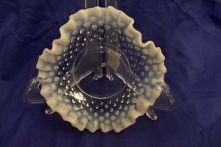 Vintage Fenton Hobnail Moonstone Opalescent Ruffled Glass Candy Dish
