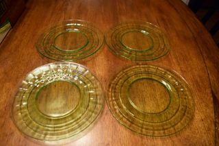 Hocking Green Depression Glass Block Optic Luncheon Plate,  Set Of 4