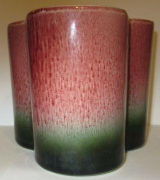 Vintage Hull Pottery Clover Leaf Vase/planter Mauve & 2 Tone Green 4.  5 " Tall