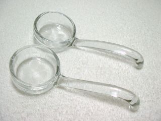2 - Vintage 5 " Etched Glass Spoons Mayo Mayonnaise Condiment Jelly Ladle Scoop