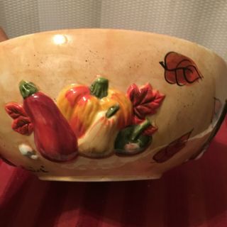 Hand Crafted Ceramic Serving Bowl Fall Thanksgiving Hand Painted And Signed