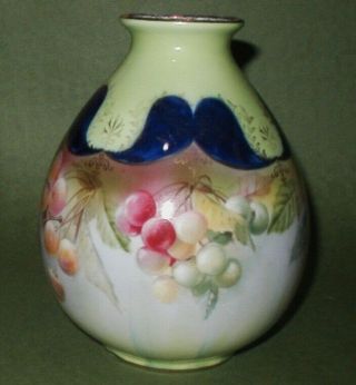Antique Royal Bayreuth Vase Hand Painted Cherries Blue Mark C/1900