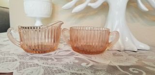 Pink Depression Glass Creamer And Sugar Queen Mary Pattern