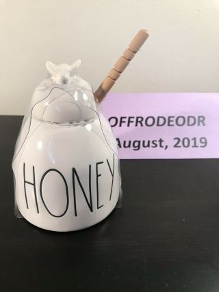 Rae Dunn Honey Pot With Bee On Top Long Letters Farmhouse Magenta Htf Rare Red