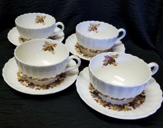 Spode Madeira Cup & Saucers.  Set Of 4.  Of Chips.  Minor Imperfections.