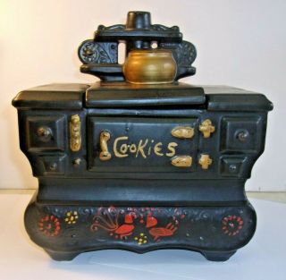 Vintage Mccoy Cookie Jar Black Cast Iron Wood Stove - Repaired Lid