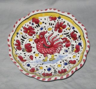 Deruta Italian Pottery Hand Painted Red Rooster Wall Plate Dish 6.  75 "