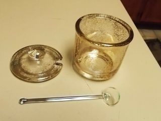 Vintage Jeanette Gold Speckled Glass Condiment Jar / Mustard Jar W/ Glass Spoon