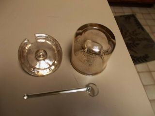 VINTAGE JEANETTE GOLD SPECKLED GLASS CONDIMENT JAR / MUSTARD JAR W/ GLASS SPOON 3