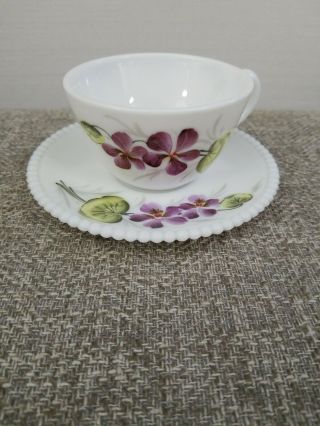 Milk Glass Flower Teacup & Saucer