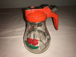 Hall China Red Poppy Vintage Glass Syrup Pitcher Floral Plastic Lid