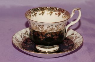 Royal Albert English Bone China Teacup Tea Cup & And Saucer Regal Series Black