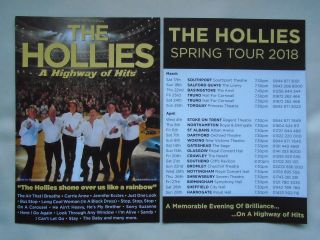 The Hollies Live In Concert " A Highway Of Hits " 2018 Uk Tour Promo Flyers X 2