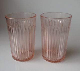 2 Anchor Hocking Lace Edge/old Colony Pink 4 1/4 " 9 Oz Flat Water Tumblers